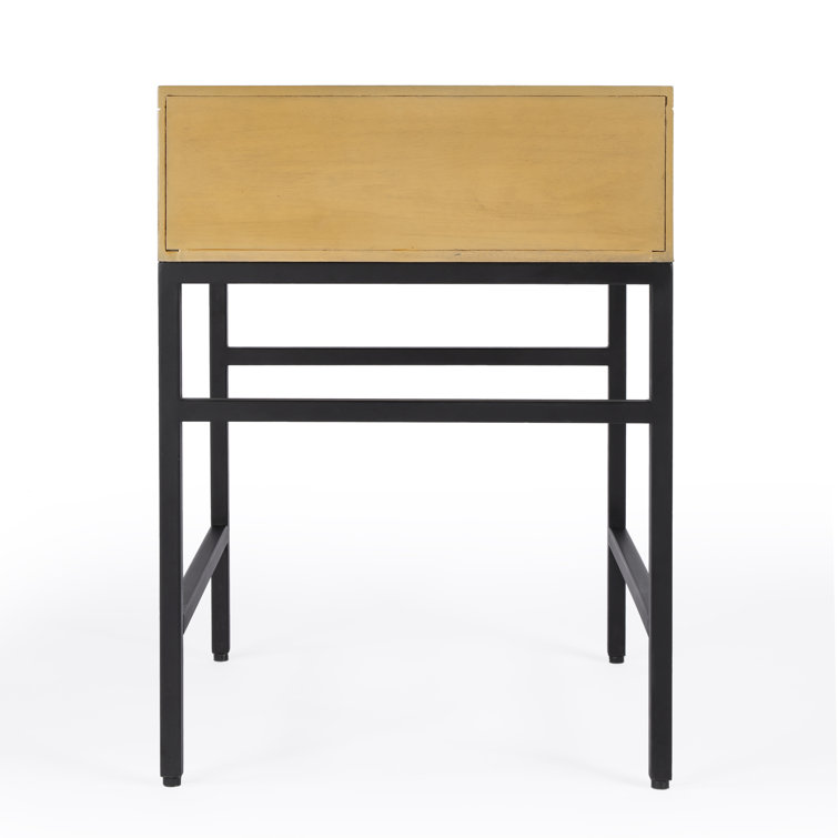 Natural Wood and Black Iron End Table with Drawer