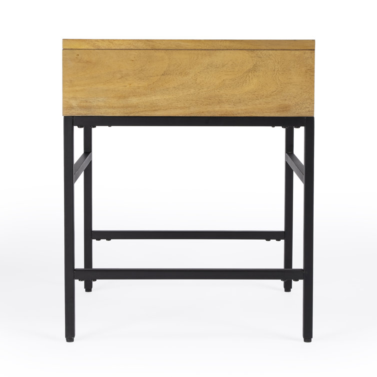 Natural Wood and Black Iron End Table with Drawer