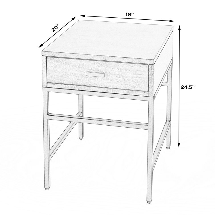 Natural Wood and Black Iron End Table with Drawer