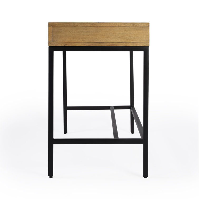 Black Mango Wood Writing Desk with Filing Cabinet and Drawers