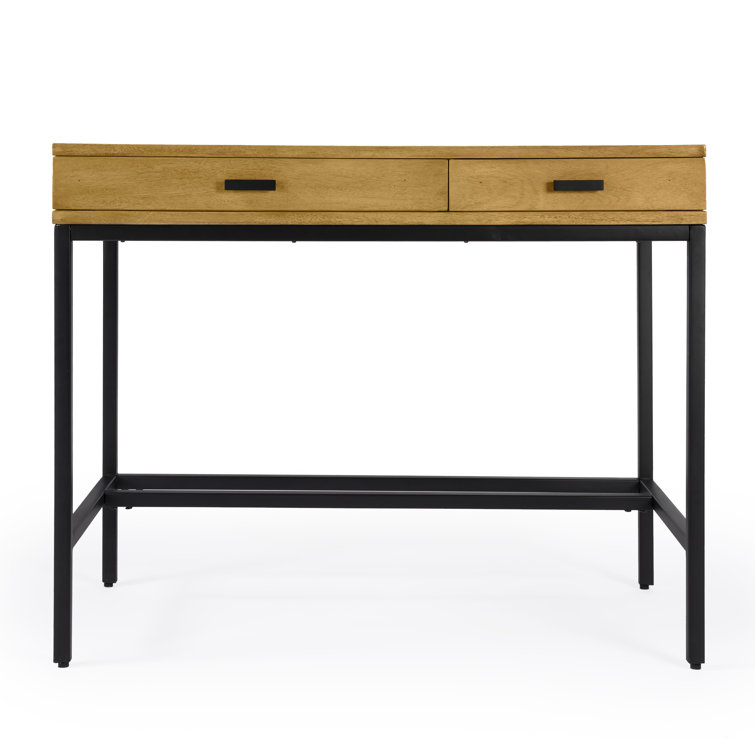 Black Mango Wood Writing Desk with Filing Cabinet and Drawers
