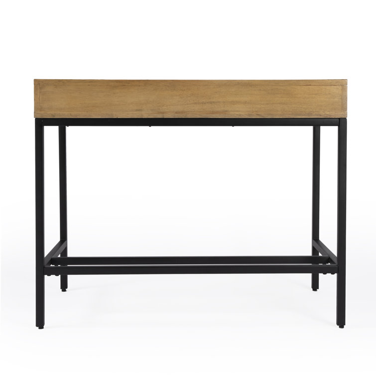Black Mango Wood Writing Desk with Filing Cabinet and Drawers