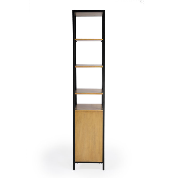 Hans Narrow Black and Natural Wood 84" Etagere Bookcase with Iron Frame