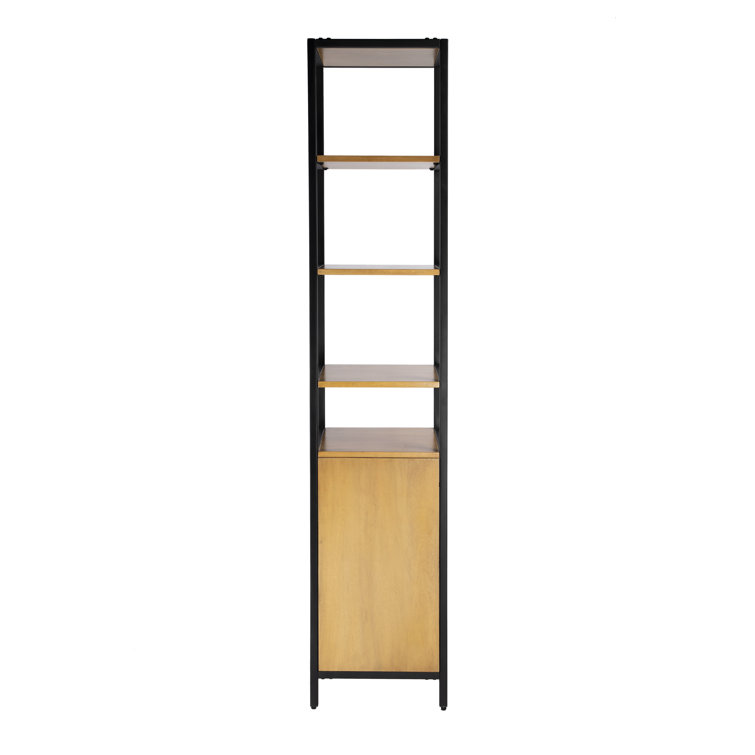 Hans Narrow Black Mango Wood and Iron Etagere Bookcase
