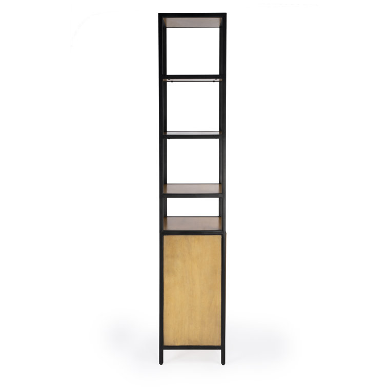 Hans Narrow Black Mango Wood and Iron Etagere Bookcase