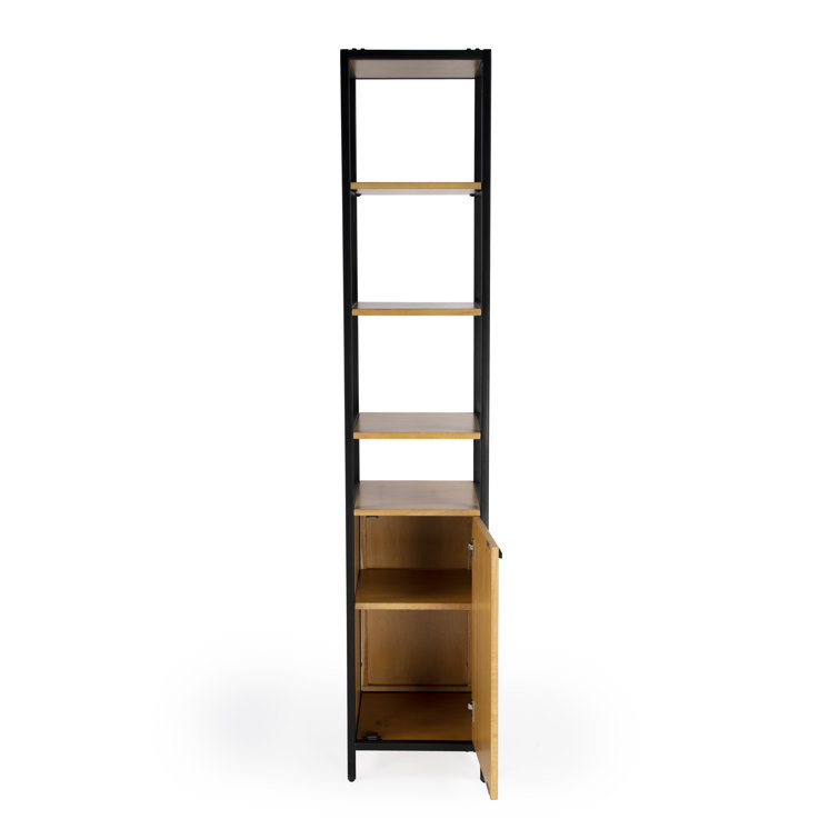 Hans Narrow Black and Natural Wood 84" Etagere Bookcase with Iron Frame
