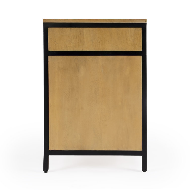 Hans 48" Natural Wood and Black Storage Desk with Filing Cabinet
