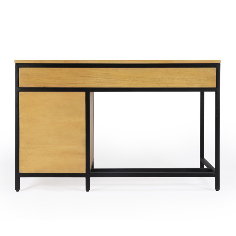 Hans 48" Natural Wood and Black Storage Desk with Filing Cabinet