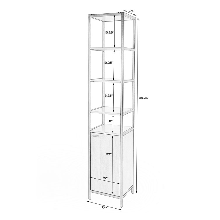 Hans Narrow Black and Natural Wood 84" Etagere Bookcase with Iron Frame