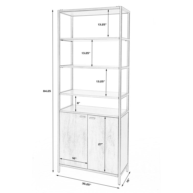 Hans 35.25" Black and Wood Adjustable Etagere Bookcase
