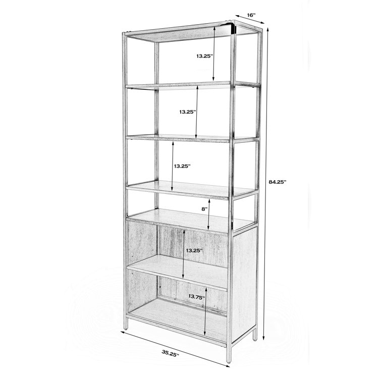 Hans Adjustable Black Wood and Iron Etagere Bookcase with Doors