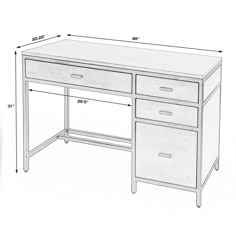 Hans 48" Natural Wood and Black Storage Desk with Filing Cabinet