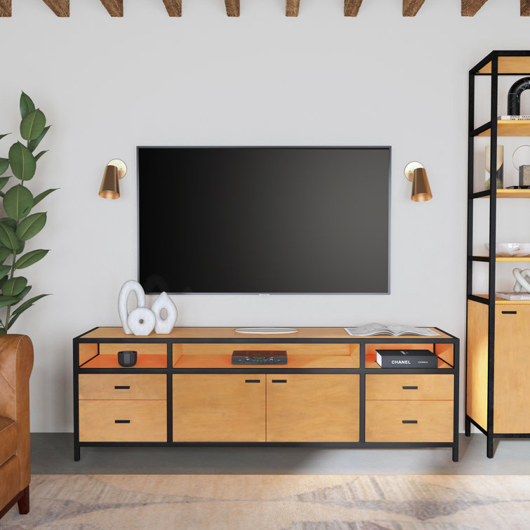 Hans Industrial Brown Mango Wood and Iron TV Stand with Cabinet