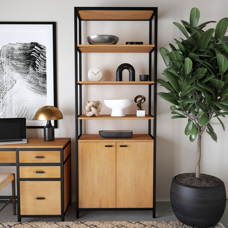 Hans 35.25" Black and Wood Adjustable Etagere Bookcase