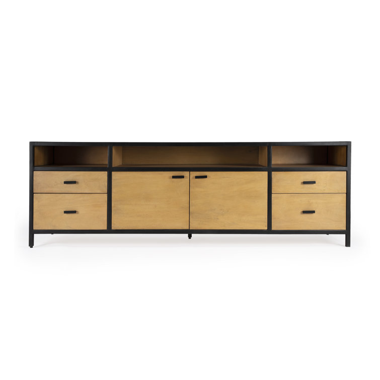 Hans Industrial Brown Mango Wood and Iron TV Stand with Cabinet