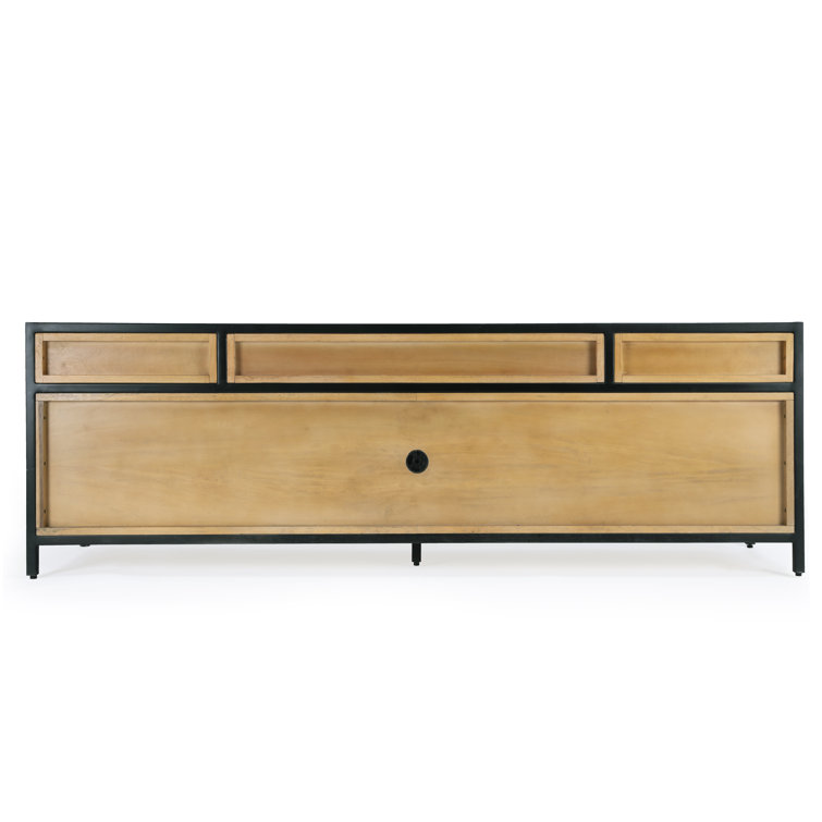 Hans Industrial Brown Mango Wood and Iron TV Stand with Cabinet