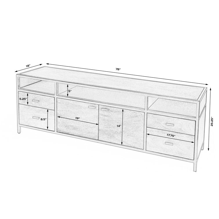 Hans Industrial Brown Mango Wood and Iron TV Stand with Cabinet