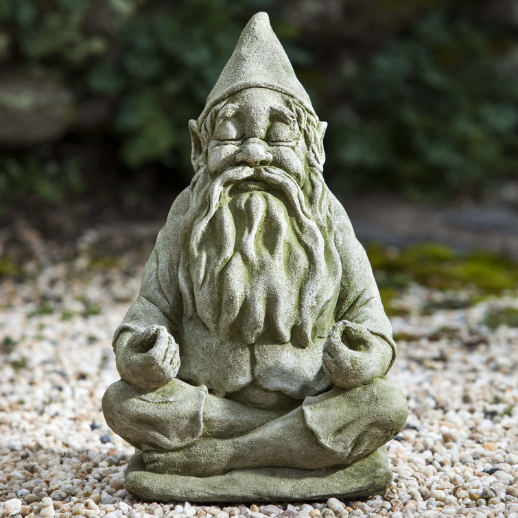 English Moss Cast Stone Meditating Gnome Garden Statue