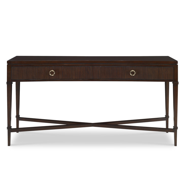 Walnut and Brass Reeded 60'' Console Table with Storage