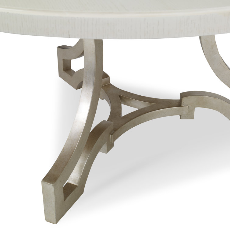Linen Oak Round Pedestal Dining Table with Metal Base
