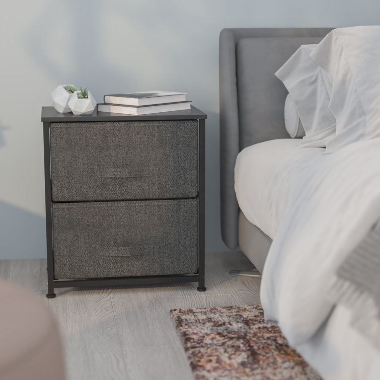 Gray and Black 2-Drawer Cast Iron Nightstand