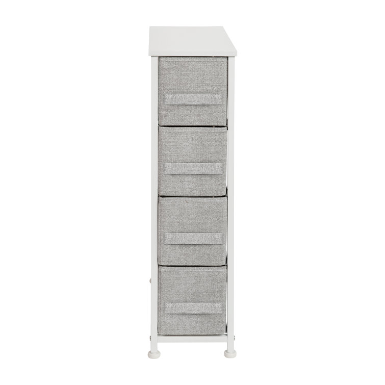 Slimline White Cast Iron Frame Dresser with Light Gray Fabric Drawers