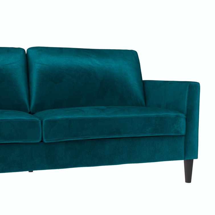 Green Velvet Pillow-Top Arm Sofa with Wood Frame