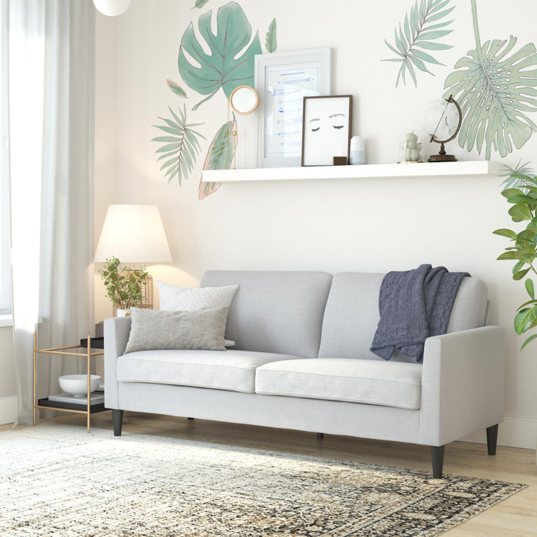 Light Gray Linen 67'' Wood Frame Pillow-Top Arm Sofa