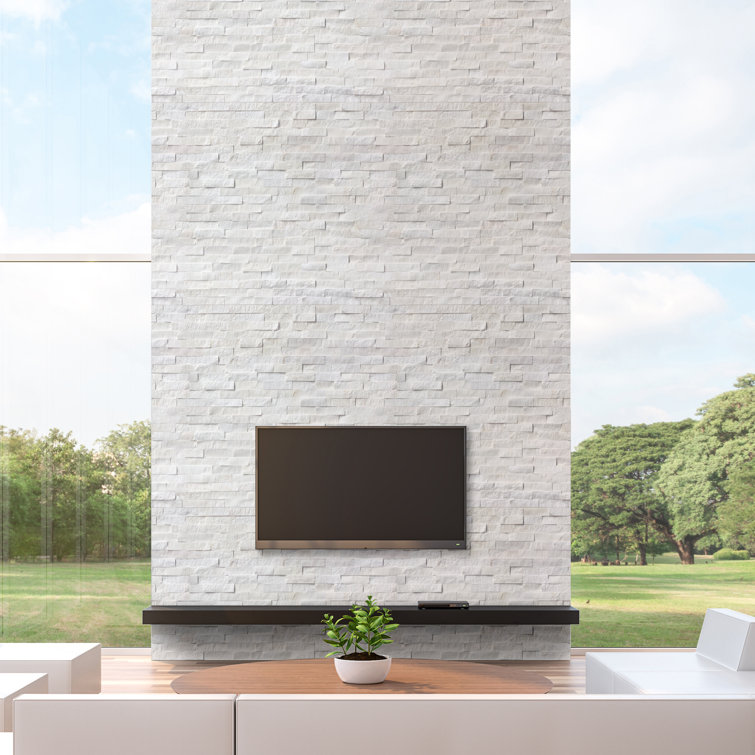 Cosmic White 6'' x 24'' Stacked Natural Stone Ledger Panel Wall Tile