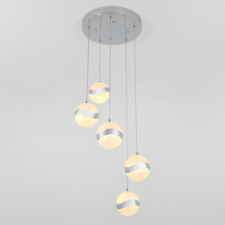 Wavey Chrome and Glass 5-Light LED Pendant, Energy Star Rated