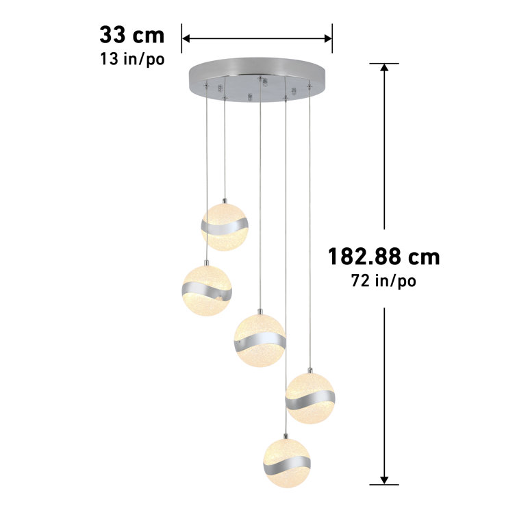 Wavey Chrome and Glass 5-Light LED Pendant, Energy Star Rated