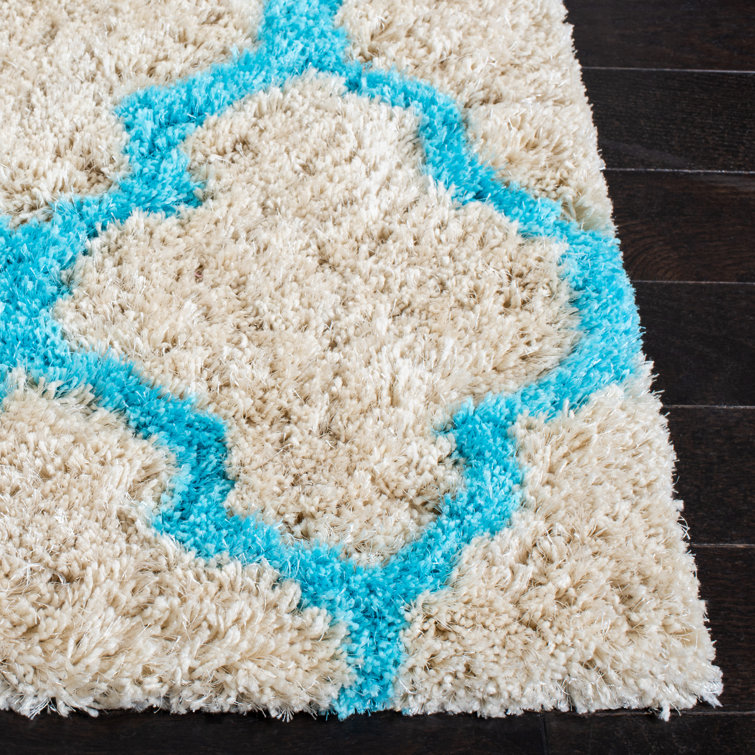 Barcelona Cream and Blue Hand-Tufted Shag Rug, 5' x 8'