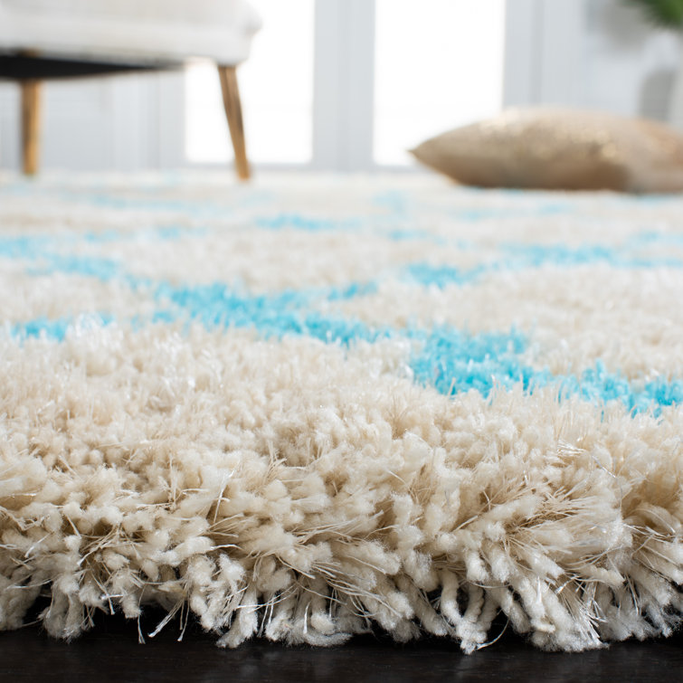 Barcelona Cream and Blue Hand-Tufted Shag Rug, 5' x 8'