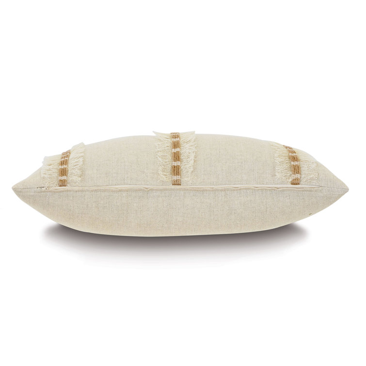 Kimahri Beige Linen Fringe Decorative Pillow with Insert