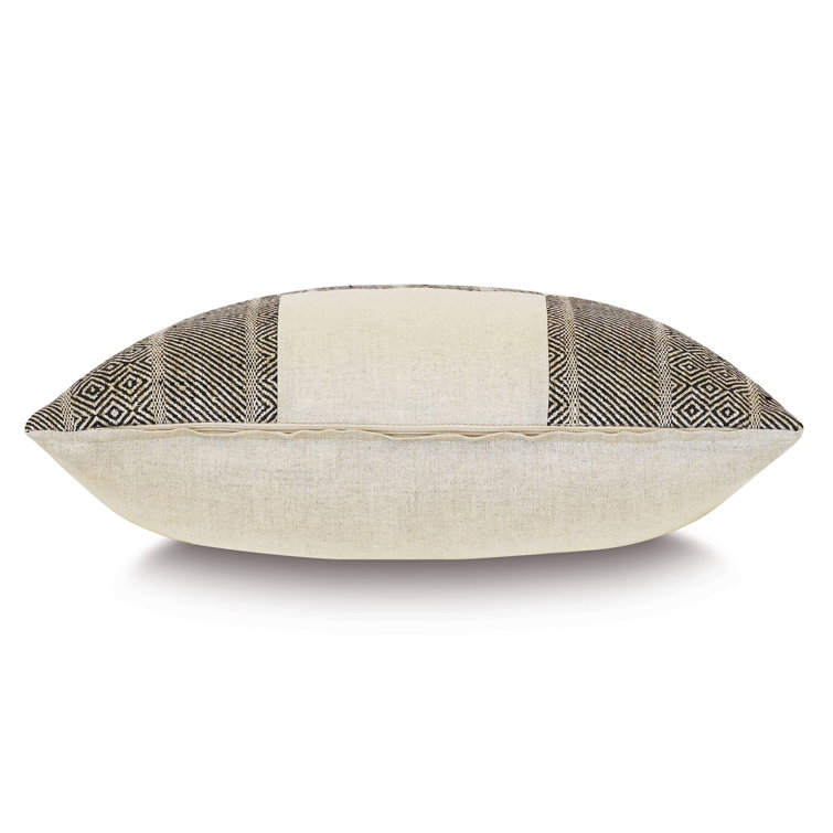 Ethnic-Inspired Black and Beige Square Patchwork Throw Pillow