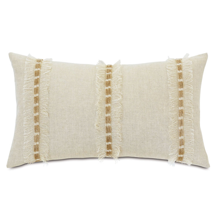 Kimahri Beige Linen Fringe Decorative Pillow with Insert