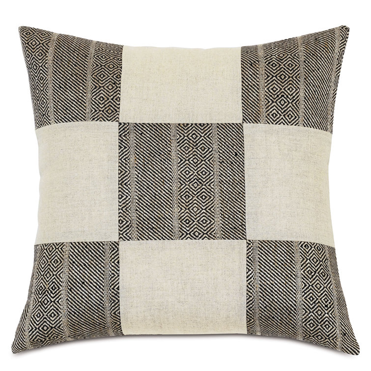 Ethnic-Inspired Black and Beige Square Patchwork Throw Pillow