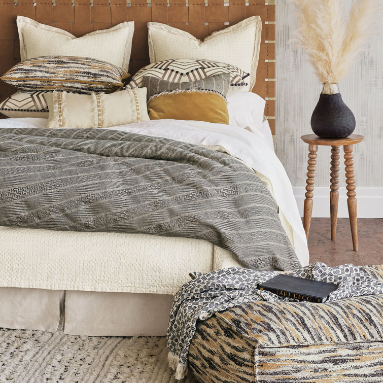 Kimahri Beige Linen Fringe Decorative Pillow with Insert