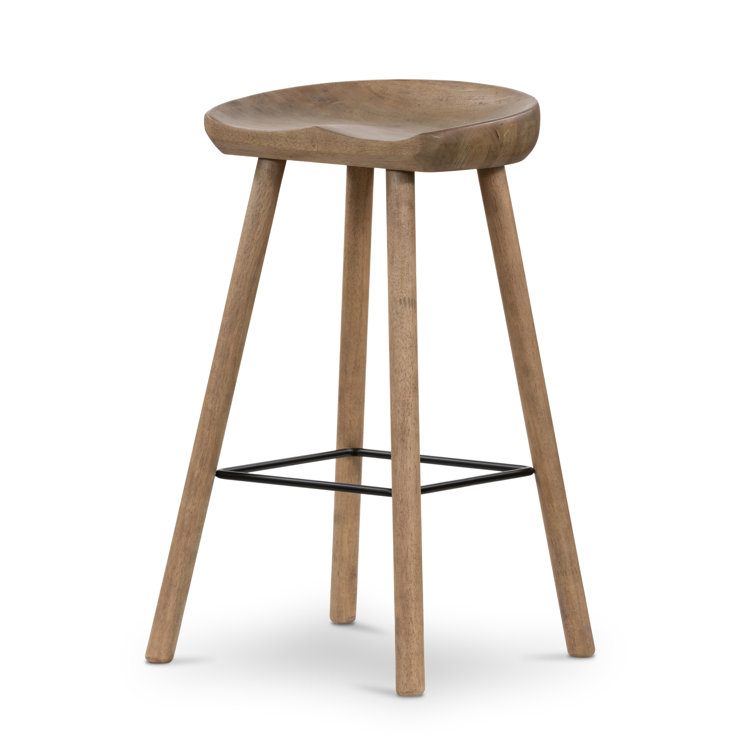 Natural Matte Rubberwood Backless Counter Stool with Metal Footrest