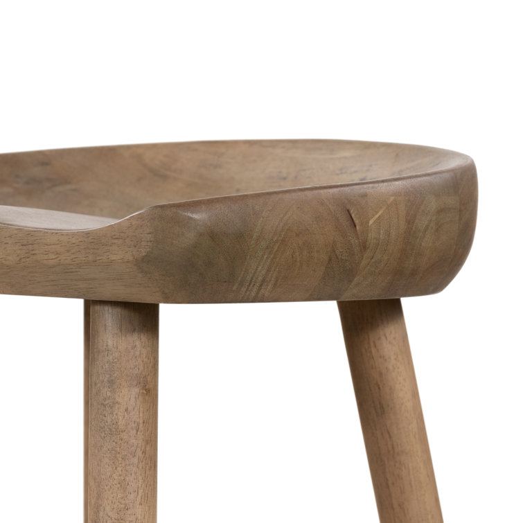 Natural Matte Rubberwood Backless Counter Stool with Metal Footrest