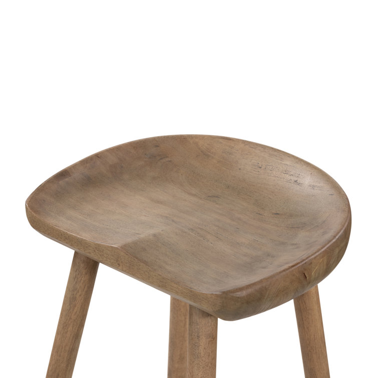 Natural Matte Rubberwood Backless Counter Stool with Metal Footrest