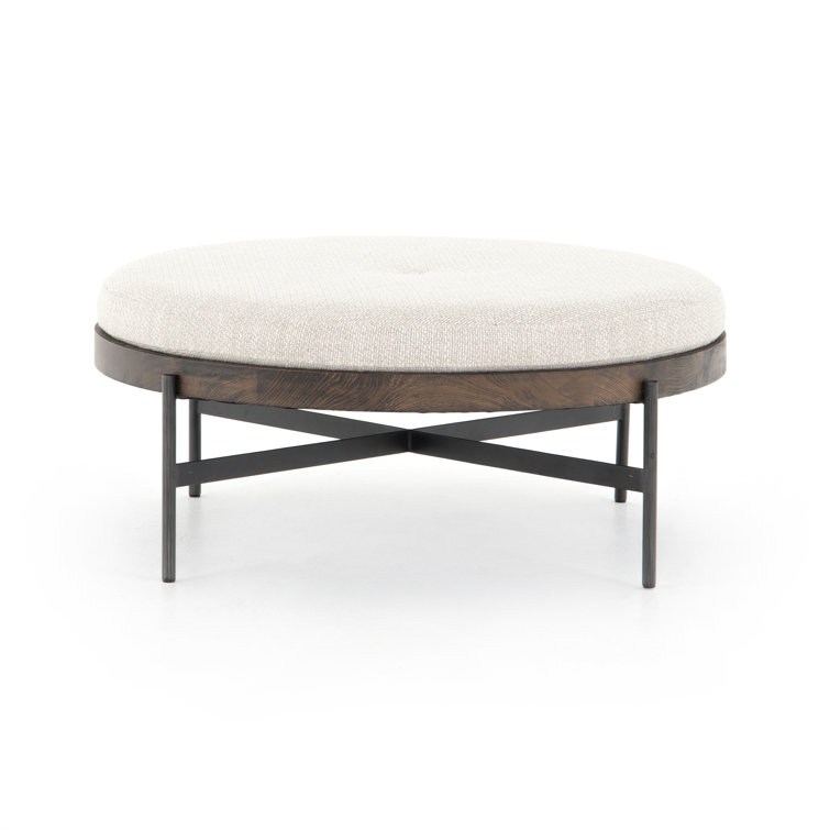 Emile Contemporary Cream Tufted Round Ottoman, 39"