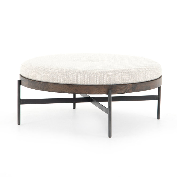 Emile Contemporary Cream Tufted Round Ottoman, 39"