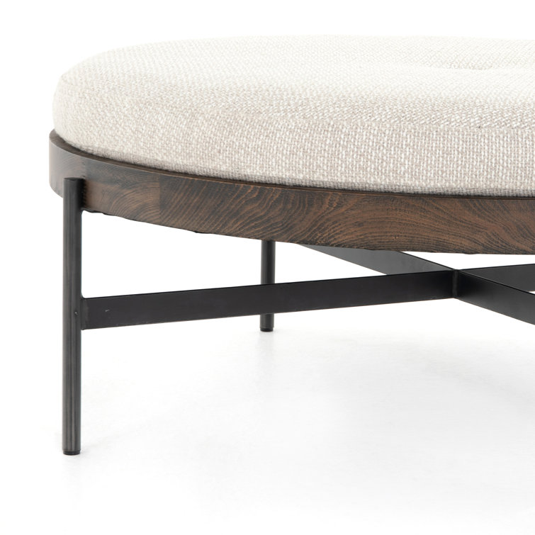 Emile Contemporary Cream Tufted Round Ottoman, 39"