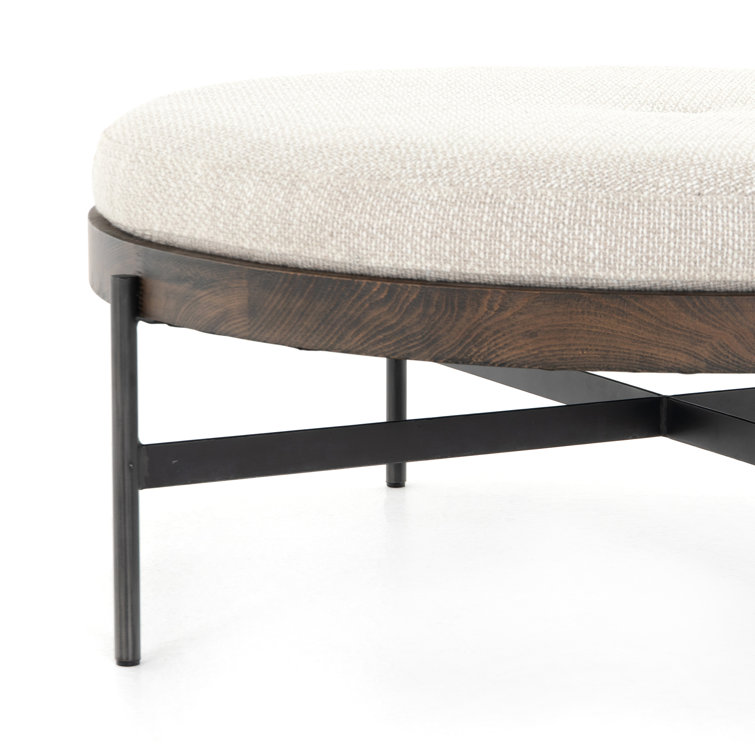 Emile Contemporary Cream Tufted Round Ottoman, 39"
