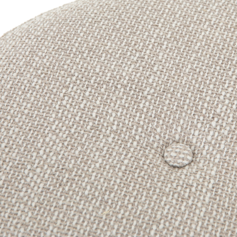 Contemporary Cream Tufted Round Ottoman with Beech Wood Top