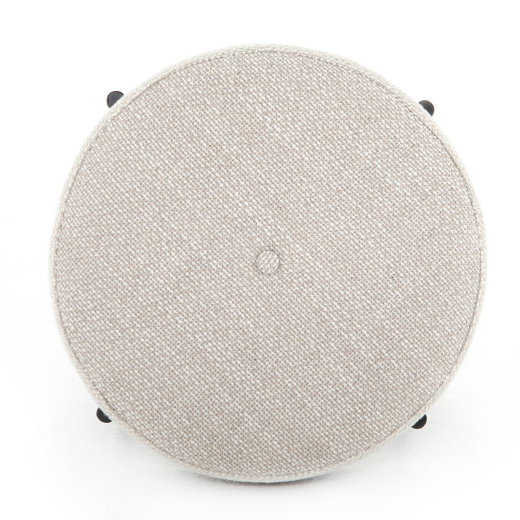 Contemporary Cream Tufted Round Ottoman with Beech Wood Top