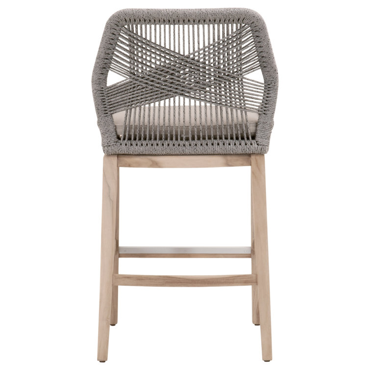 Luca Platinum Smoke Gray Woven Rope Outdoor Barstool with Cushions