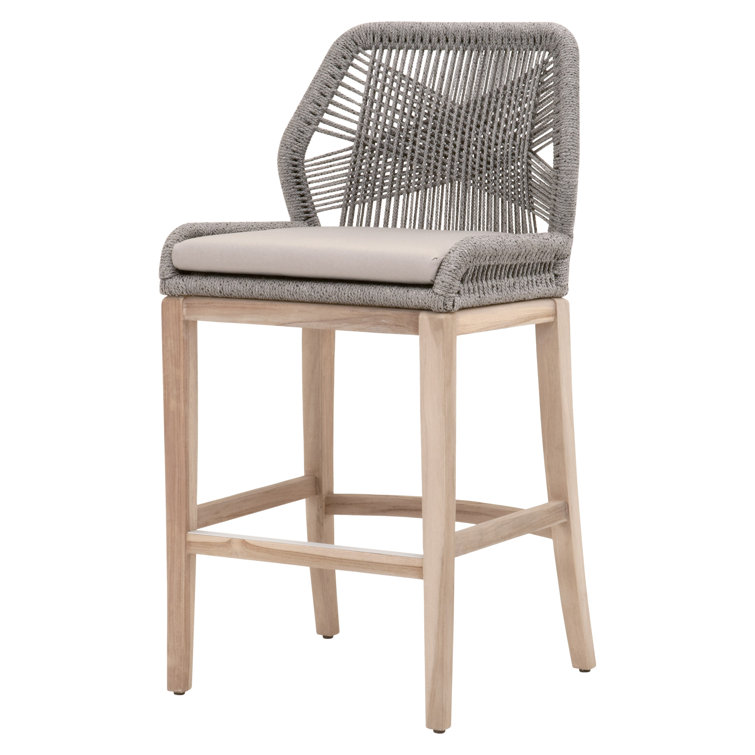 Luca Platinum Smoke Gray Woven Rope Outdoor Barstool with Cushions