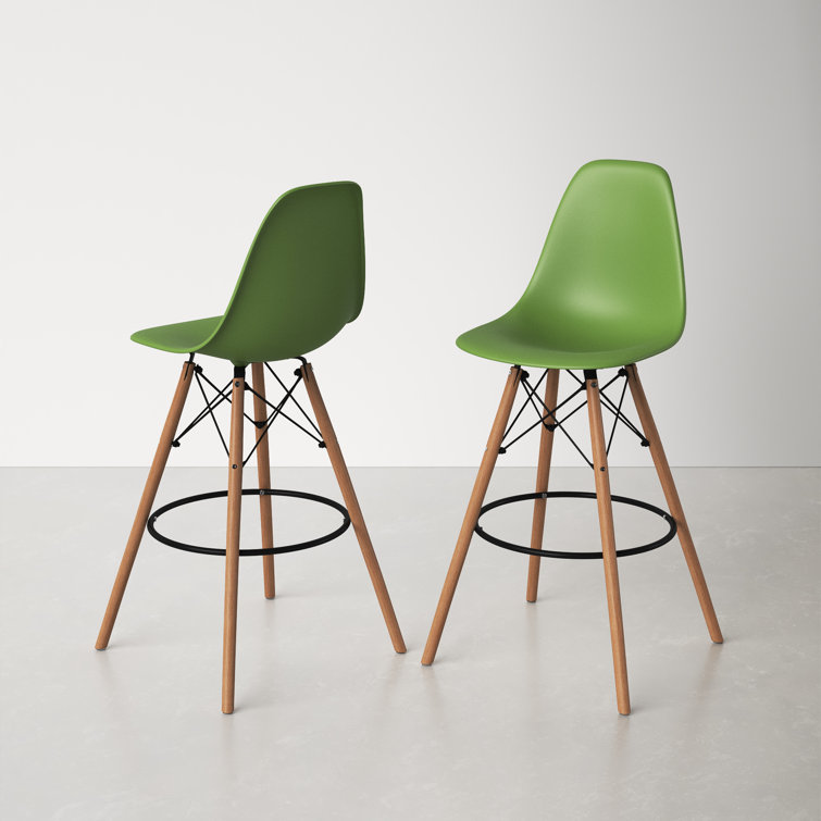 Parisian Modern Classic Green Counter Stools with Natural Wood Legs, Set of 2